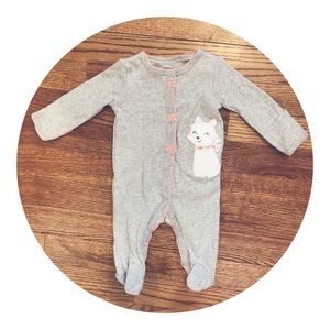 carters newborn sleeper onesie cat pink gray